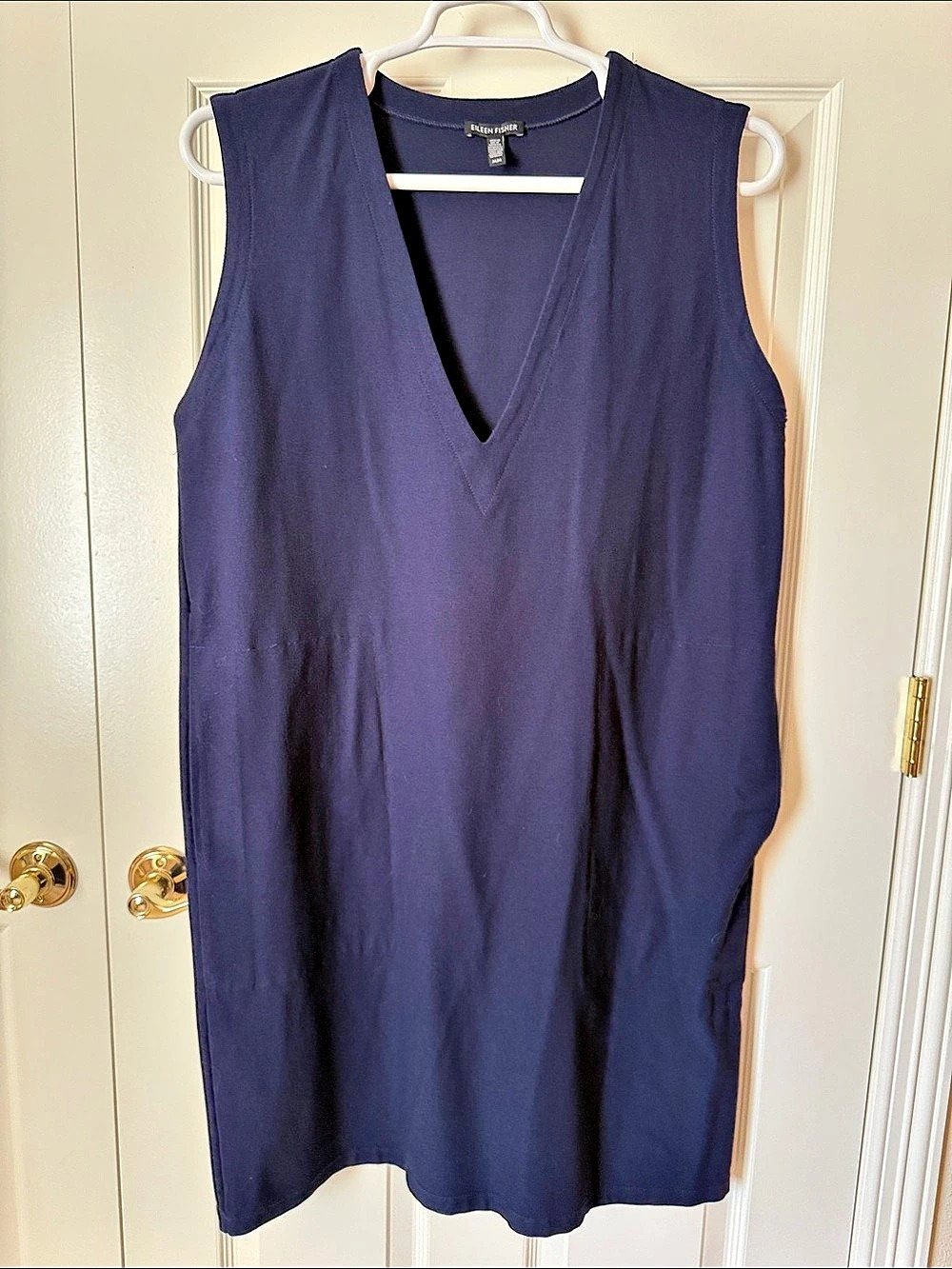 EILEEN FISHER Sleeveless V-Neck Tunic dress in Blue, Size Medium Like New